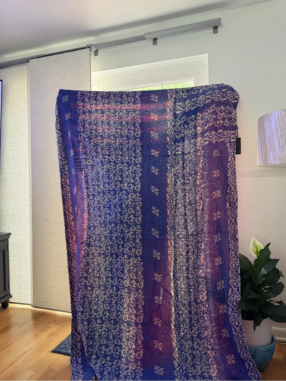 Boho Reversible Indigo Floral Kantha Throw Blanket - 55x85